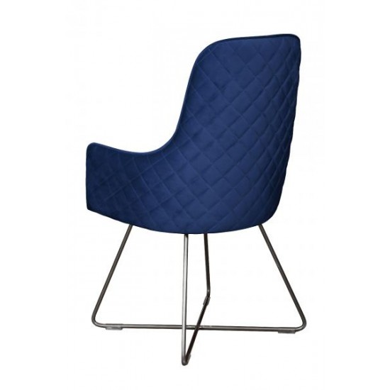 Tambour & Holcot Utah Chair in Plush Marine - Pewter Metal Leg 