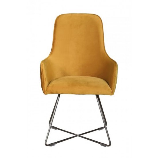 Tambour & Holcot Utah Chair in Plush Mustard - Pewter Metal Leg 