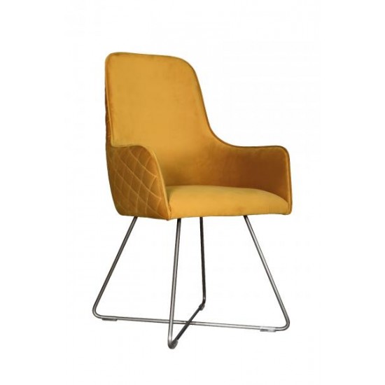 Tambour & Holcot Utah Chair in Plush Mustard - Pewter Metal Leg 