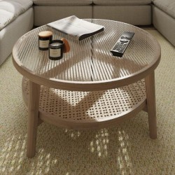 Holcot Coffee Table with Rattan - Grey Finish 