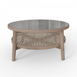 Holcot Coffee Table with Rattan - Grey Finish 