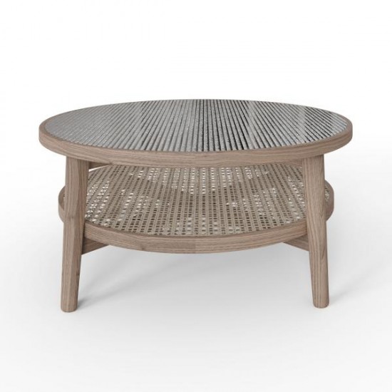 Holcot Coffee Table with Rattan - Grey Finish 