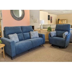  SHOWROOM CLEARANCE ITEM - Fama Axel Sofa with Adam recliner in Lyon 476 Blue fabric