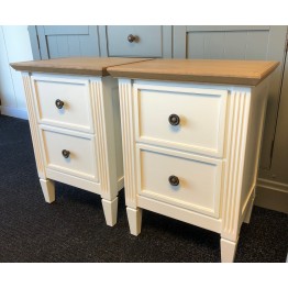  SHOWROOM CLEARANCE ITEM - Pair of Bedside Chests - White Painted with Oak Tops 