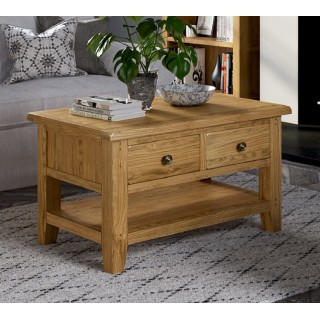 Small oak coffee on sale table with drawers