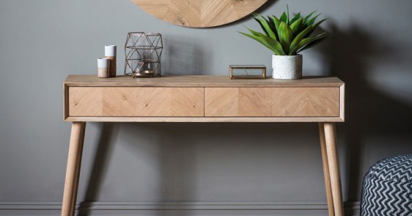 Chevron oak clearance console table