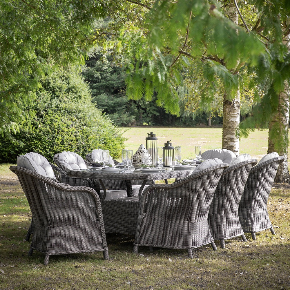 Grey Rattan Table 8 Chairs Garden Furniture FurnitureBrands4U