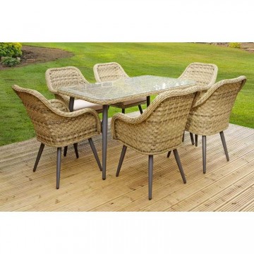 Contemporary 6 Seat Rattan Dining Set with Rectangular Table