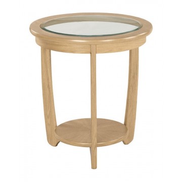 Nathan Oak 5815 Glass Top Round Lamp Table - 972