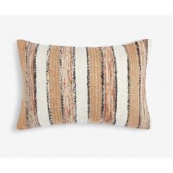 Small Lumbar Beige White Orange Stripe Cushion