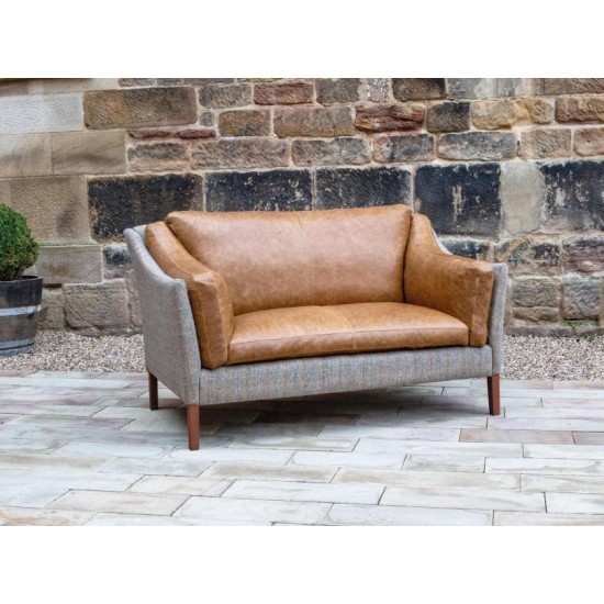 Malone 2 Seater Sofa - Hunting Lodge Fabric & Brown Tan Hide  - 5 Year Guardsman Furniture Protection Included For Free!