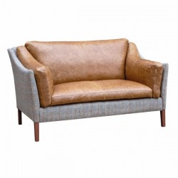 Malone 2 Seater Sofa - Hunting Lodge Fabric & Brown Tan Hide  - 5 Year Guardsman Furniture Protection Included For Free!