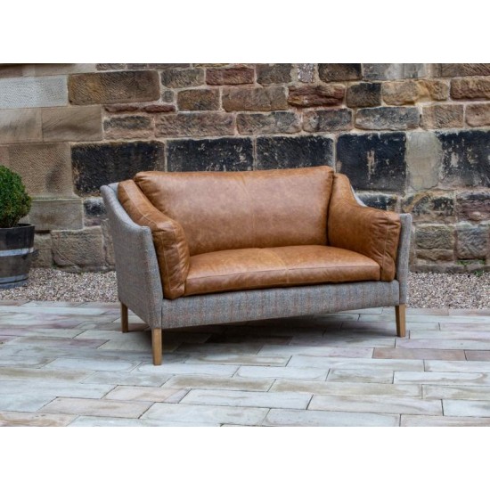 Malone 2 Seater Sofa - Hunting Lodge Fabric & Brown Tan Hide  - 5 Year Guardsman Furniture Protection Included For Free!