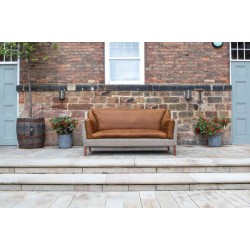 Malone 3 Seater Sofa - Hunting Lodge Fabric & Brown Tan Hide - 5 Year Guardsman Furniture Protection Included For Free!