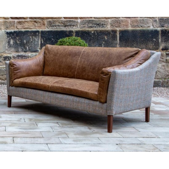 Malone 3 Seater Sofa - Hunting Lodge Fabric & Brown Tan Hide - 5 Year Guardsman Furniture Protection Included For Free!