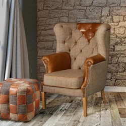 Buckingham Chair - Hunting Lodge Fabric & Leather - 5 Year Guardsman Furniture Protection Included For Free!