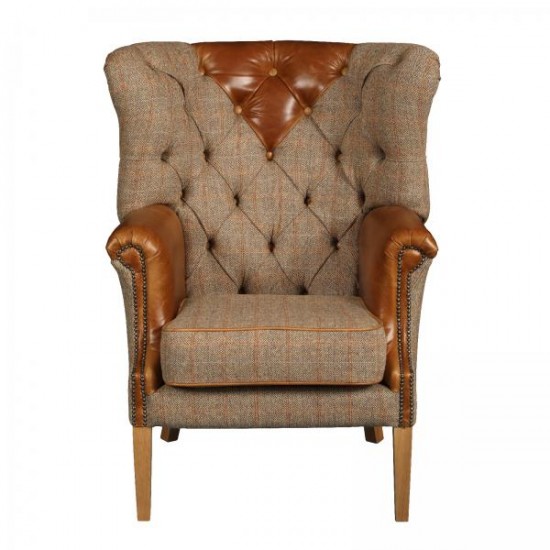 Buckingham Chair - Hunting Lodge Fabric & Leather - 5 Year Guardsman Furniture Protection Included For Free!