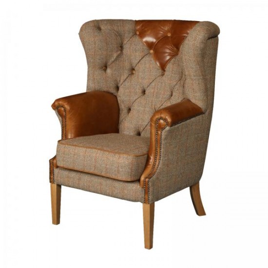 Buckingham Chair - Hunting Lodge Fabric & Leather - 5 Year Guardsman Furniture Protection Included For Free!