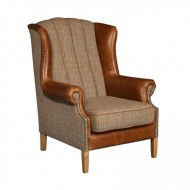 Fluted Wing Armchair - Hunting Lodge Fabric & Leather - 5 Year Guardsman Furniture Protection Included For Free!