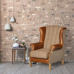 Fluted Wing Armchair - Hunting Lodge Fabric & Leather - 5 Year Guardsman Furniture Protection Included For Free!