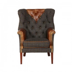 Kensington Chair - Moreland Harris Tweed & Leather - 5 Year Guardsman Furniture Protection Included For Free!