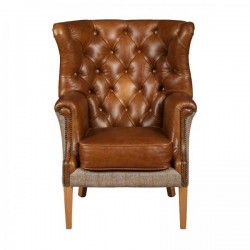 Winchester Chair - Hunting Lodge Harris Tweed & Leather - 5 Year Guardsman Furniture Protection Included For Free!